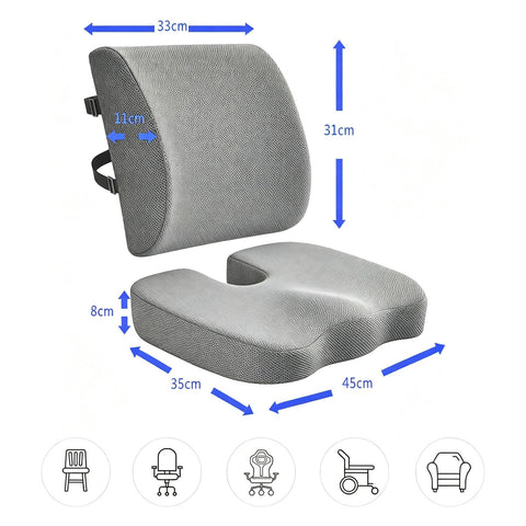Seat Cushion & Lumbar Support Pillow, Memory Foam Coccyx Cushion for Tailbone Pain Sciatica Hemorrhoid Bum Lower Back Pain Relief