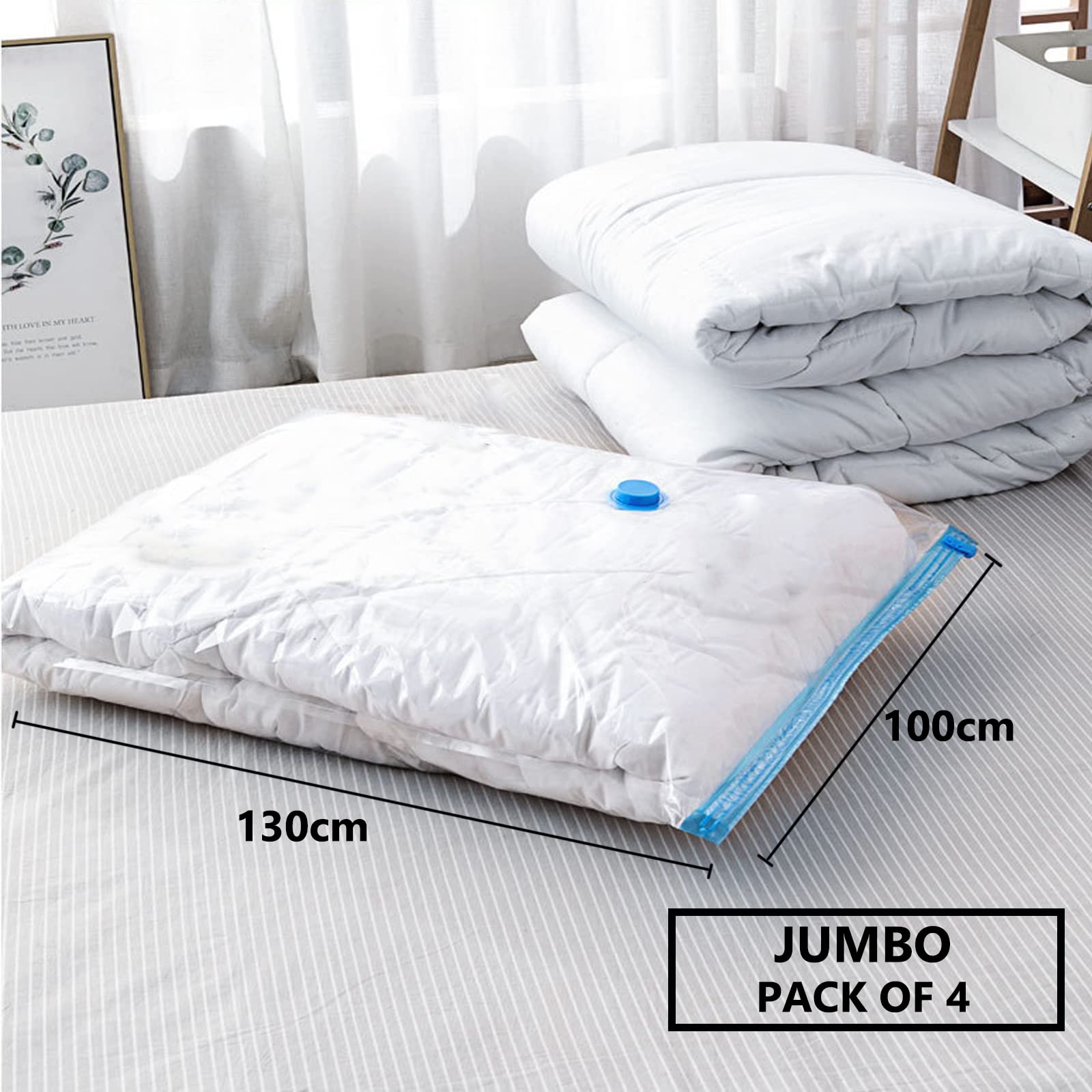 Vacuum Storage Bags - 4 Pack 130 X 100cm Extra Large Reusable Clothes Storage Bags Vacuum Sealer Bags with Double Zip Seal Travel Space Saver Bags