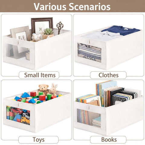 Coloch 6 Pack Wardrobe Clothes Organiser, Collapsible Closet Storage Box Fabric Clothing Organizer Stackable Organizer Basket with Clear Window for