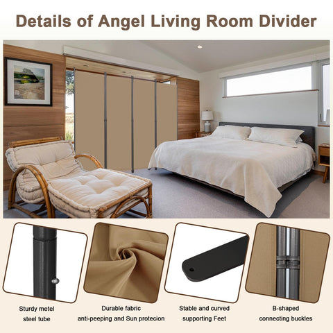 Angel Living 4 Panels Folding Room Divider, Privacy Screen Composed of Polyester Fabric and Sturdy Iron Frame
