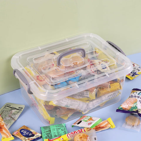 Lasbily 6-Pack Plastic Latching Box with Grey Handles, 8 L Clear Storage Box with Lid