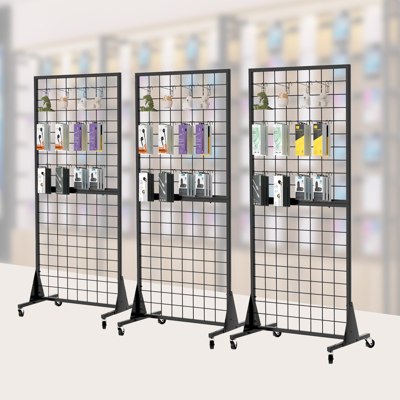 DEYEGELEA Gridwall Panel Display Stands, 2'x5.5' Ft, Heavy-Duty Floorstanding Retail Display Rack with Triangle-Base for Retail Art Fair Show