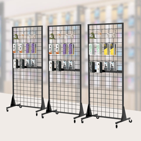 DEYEGELEA Gridwall Panel Display Stands, 2'x5.5' Ft, Heavy-Duty Floorstanding Retail Display Rack with Triangle-Base for Retail Art Fair Show