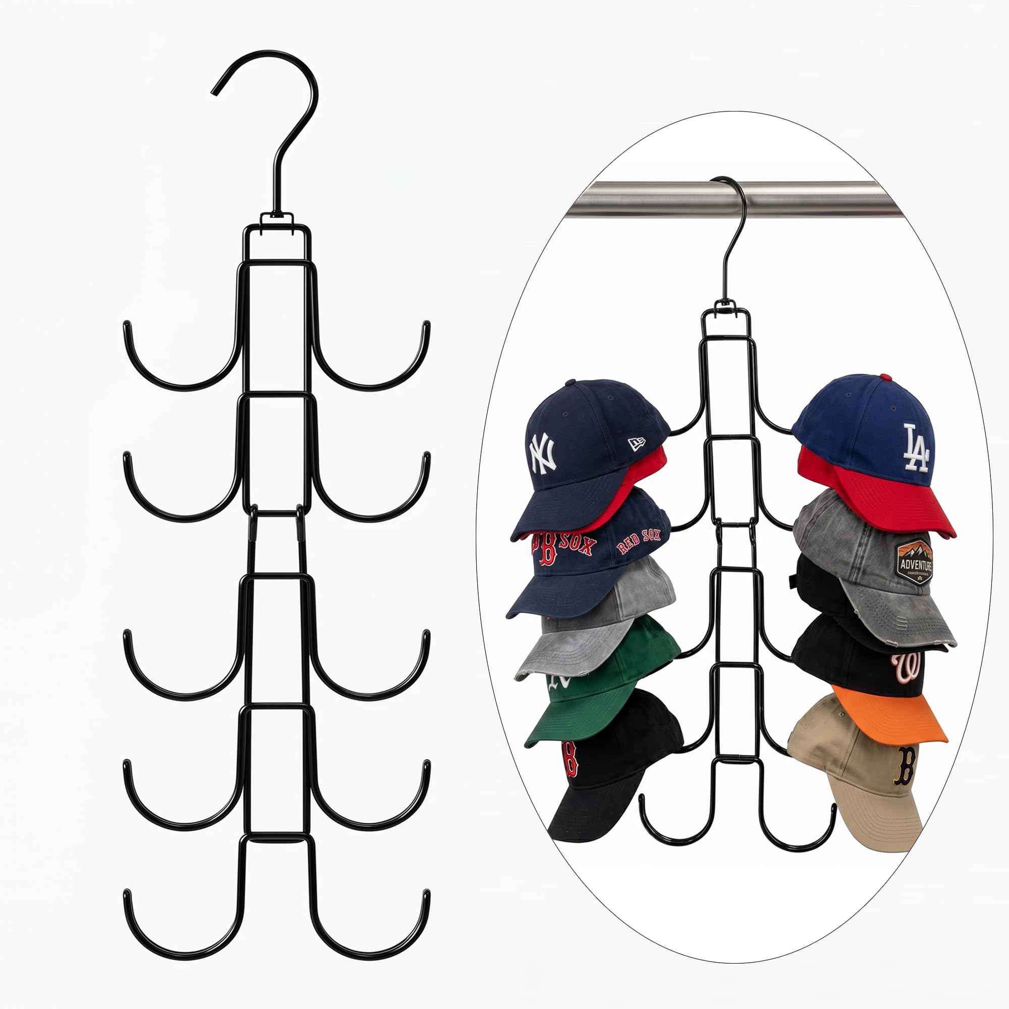 NINGFIST Hat Storage Organizer for Wall or Over the Door with 10 Hooks