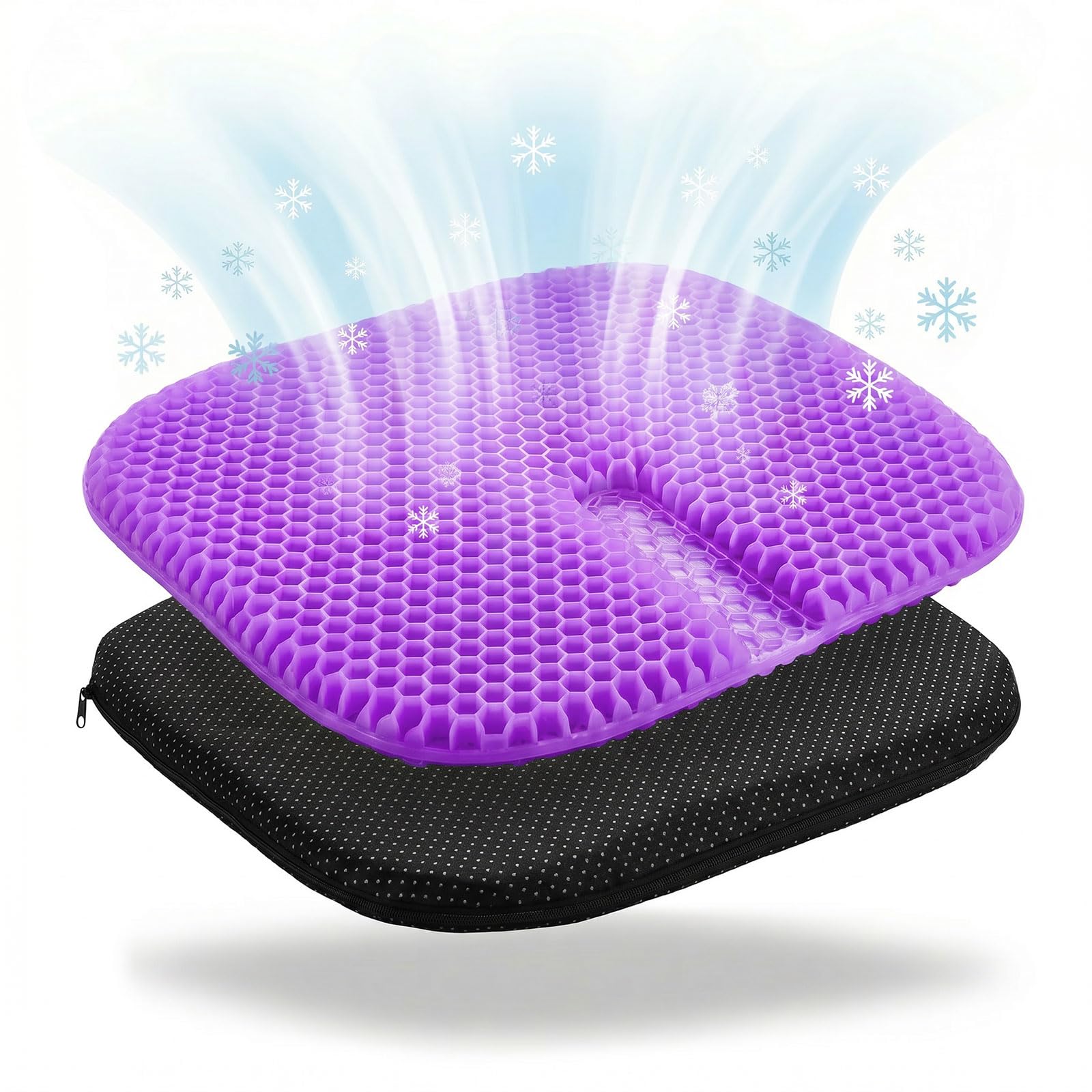 Gel Seat Cushion - Soft Sitter Honeycomb Cushion with Non-Slip Cover Large Gel Cushion with Relieving Back Coccyx Pain Pressure Cool Seat Pads for