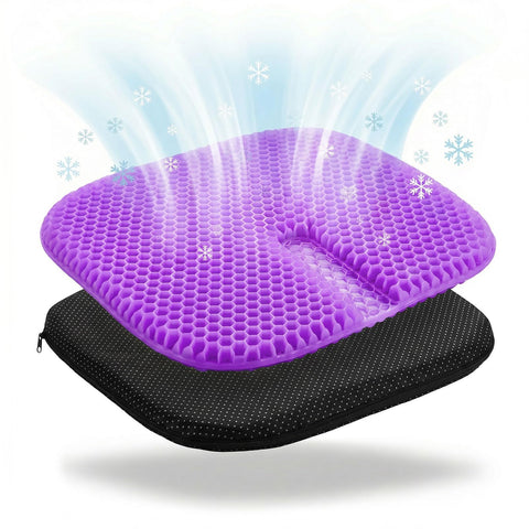 Gel Seat Cushion - Soft Sitter Honeycomb Cushion with Non-Slip Cover Large Gel Cushion with Relieving Back Coccyx Pain Pressure Cool Seat Pads for