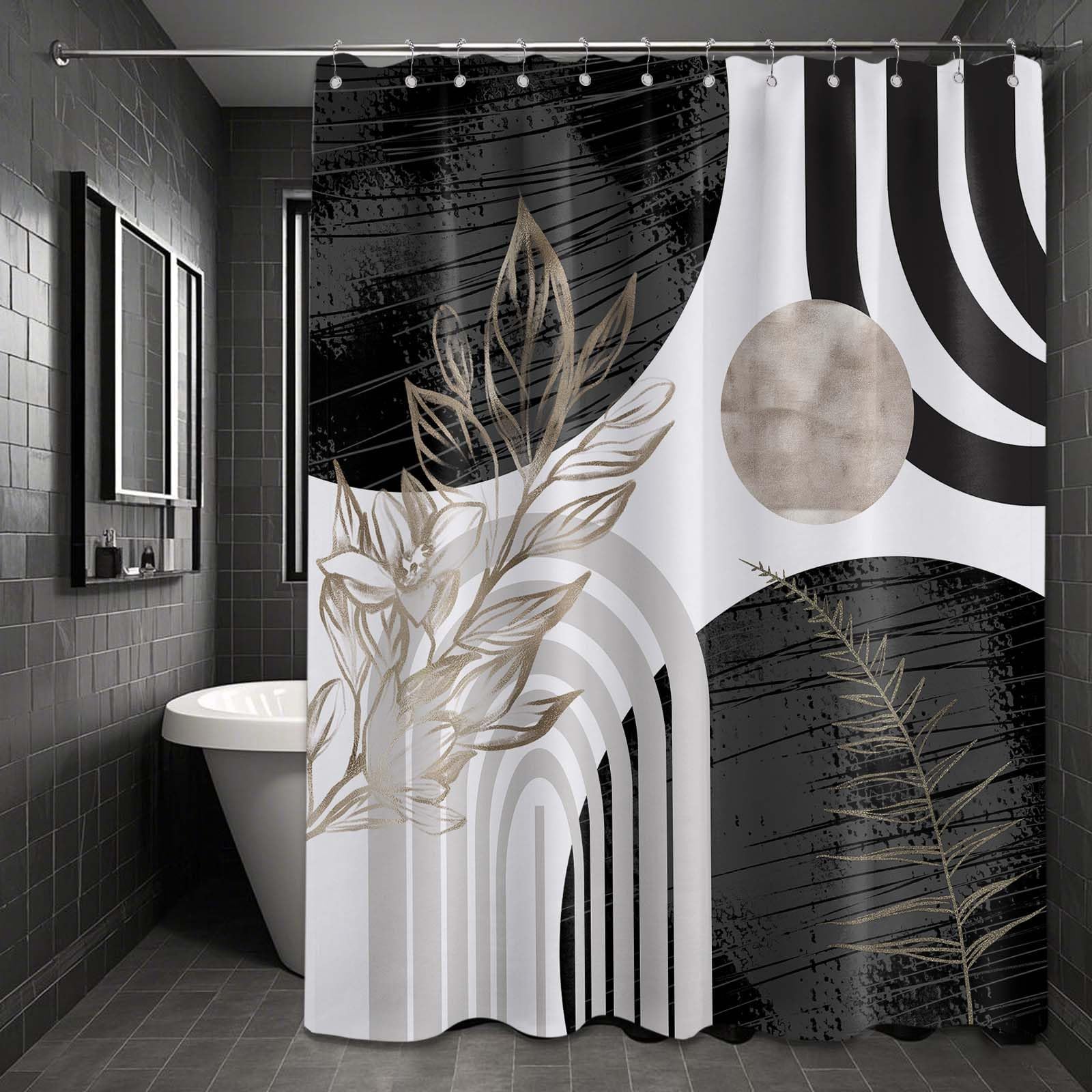 LanZanthic Black and White Shower Curtains for Bathroom Grey Boho Gray Modern Cool Mens Wet Room Shower Curtain with hooks, Mould Proof Resistant