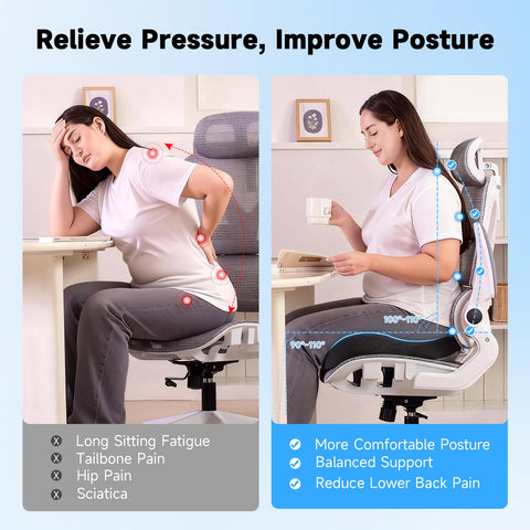 Office Chair Cushion - Large & Supportive Ergonomic Coccyx Seat Cushion for Long Sitting, Memory Foam Seat Cushion with Thick Support