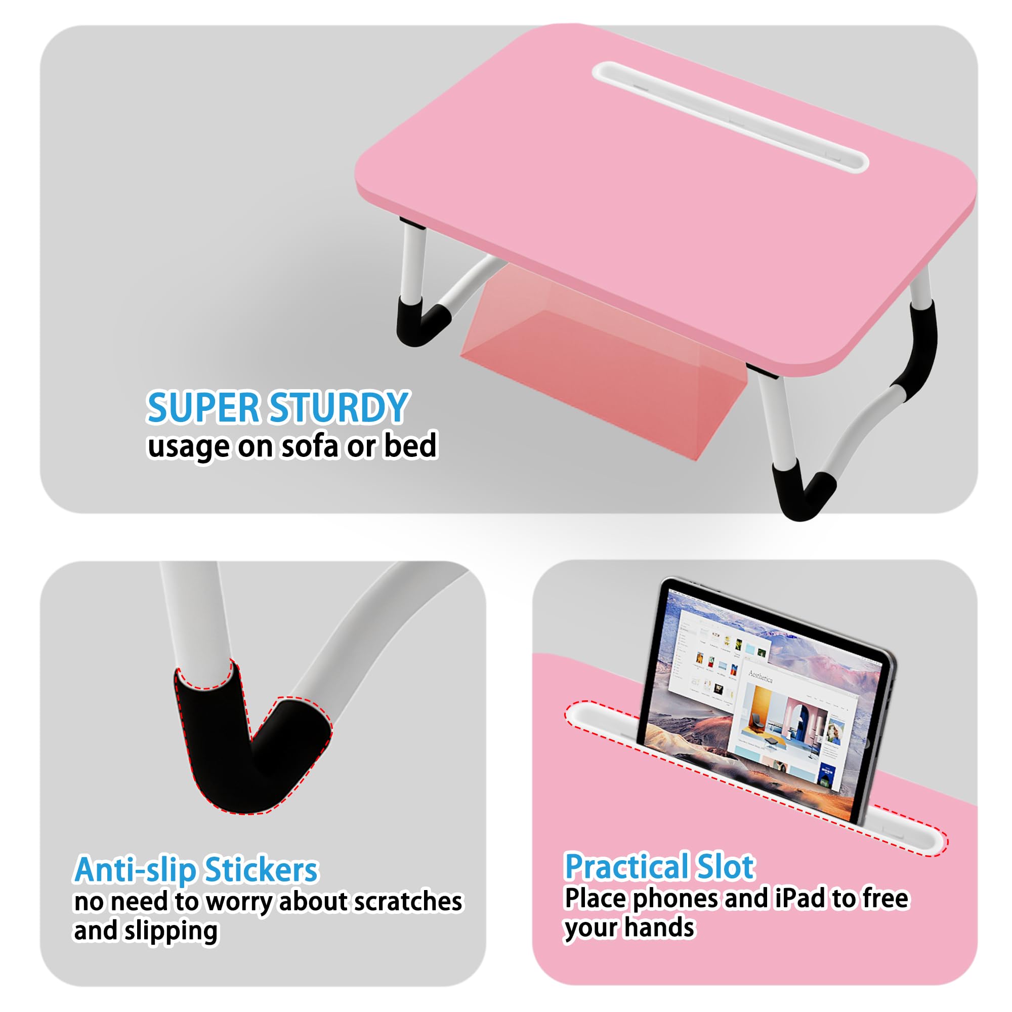 Small Laptop Bed Desk - Lap Desk 48 x 30cm for Breakfast Tray Table, Eating, Reading, Writing, Working, Laptop Stand for Bed, Sofa, Office and Home