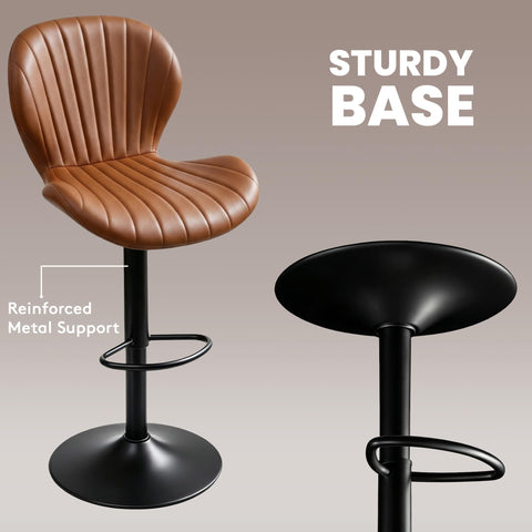Bar Stools Set of 2, 360°Swivel Bar Chairs, Kitchen Dining Stools, Brown