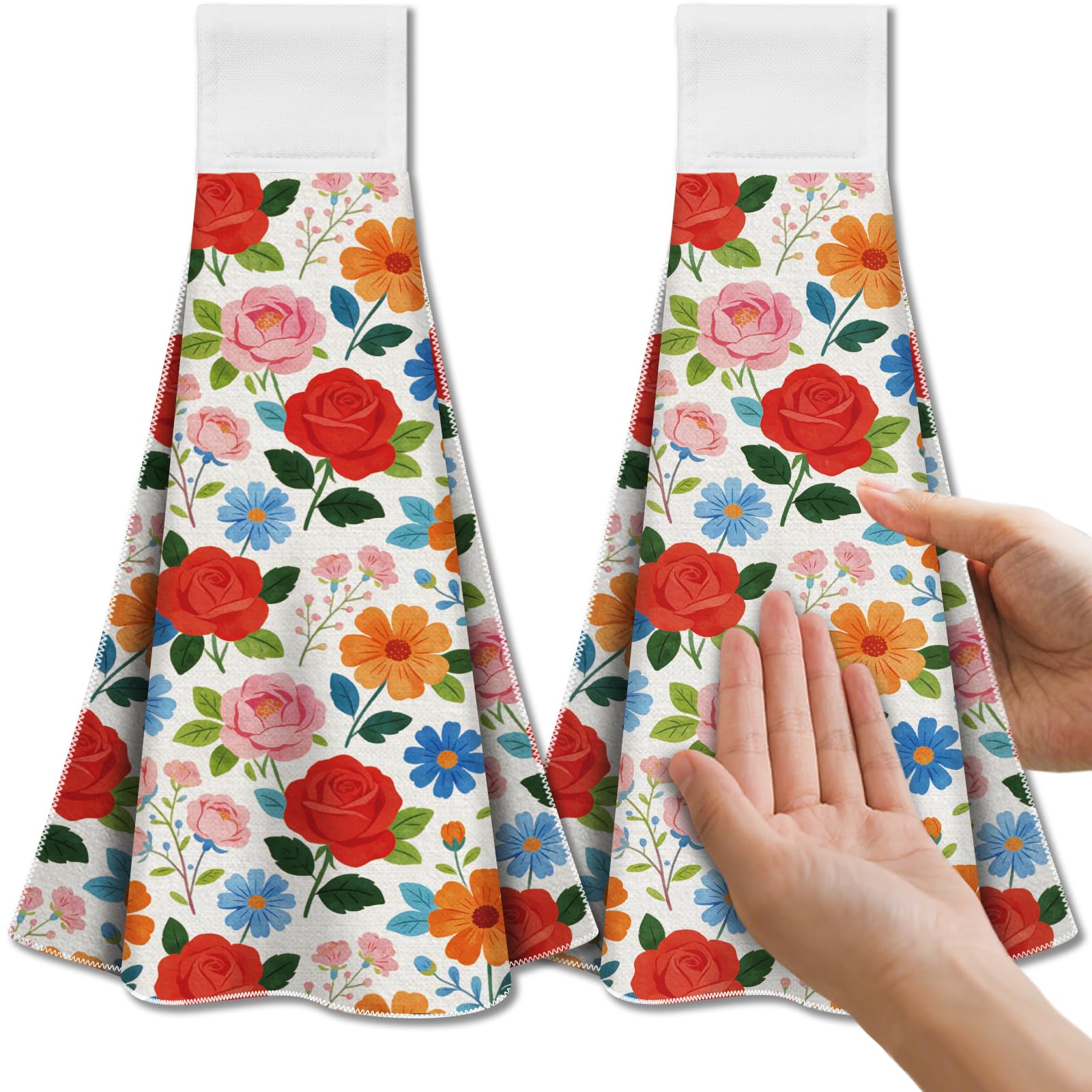CUTHOLLOW 2 Pcs Various of Flower Hanging Kitchen Towels with Loop