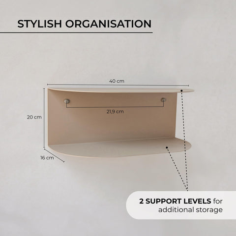 MILUKA Floating Bedside Tables Set of 2 | Wall Mounted Console Table 40 X 20 cm in Beige Sand Metal, 2 shelf Design | Modern Floating shelves