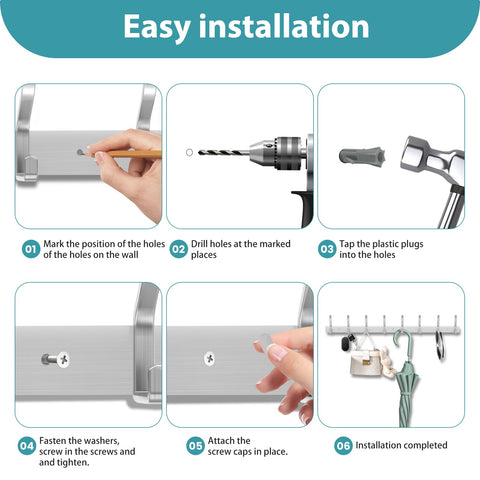 MEIJO Coat Hooks Wall Mounted Stainless Steel, Silver Coat Rack Wall Mounted with 8 Hooks Heavy Duty Coat Hooks for Door, Bathroom, Bedroom, Kitchen