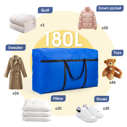 YiMiLiu 180L Extra Large Storage Bag Waterproof Luggage Bag Heavy Duty Moving Bag (blue)