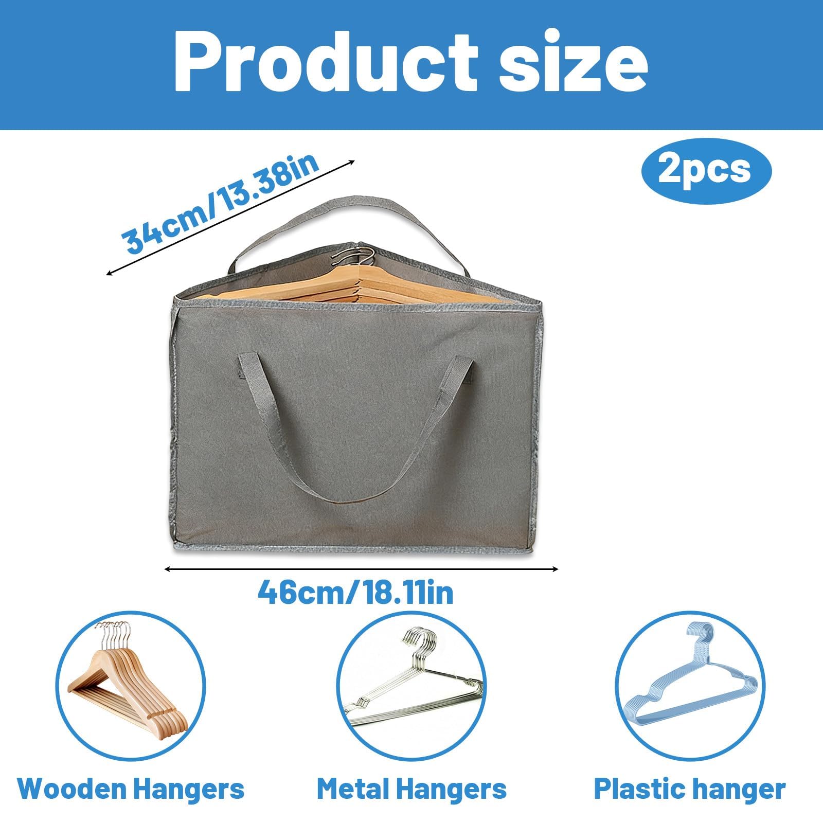 2 Pcs Coat Hanger Storage, Hanger Storage Bag, Foldable Hangers for Travel, Grey Hangers Organiser, Lightweight Coat Storage Bags, Triangle Design