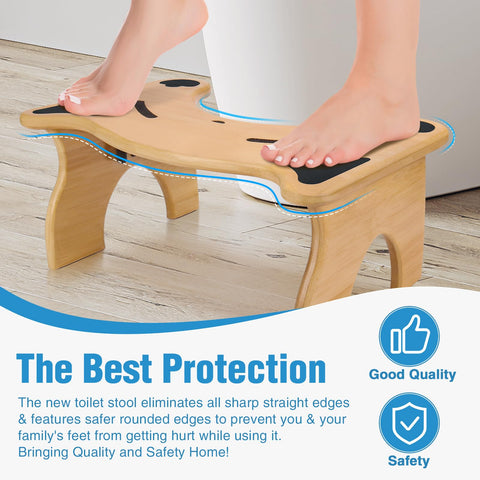 Bamboo Toilet Stool for Bathroom, 7 Inches Foldable Poop Stool with Non-Slip Pads