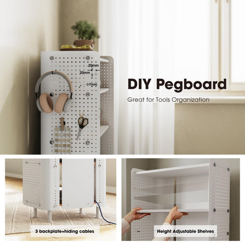 Fenge Bookshelf 4 Tiers Open Bookcase with Pegboard White