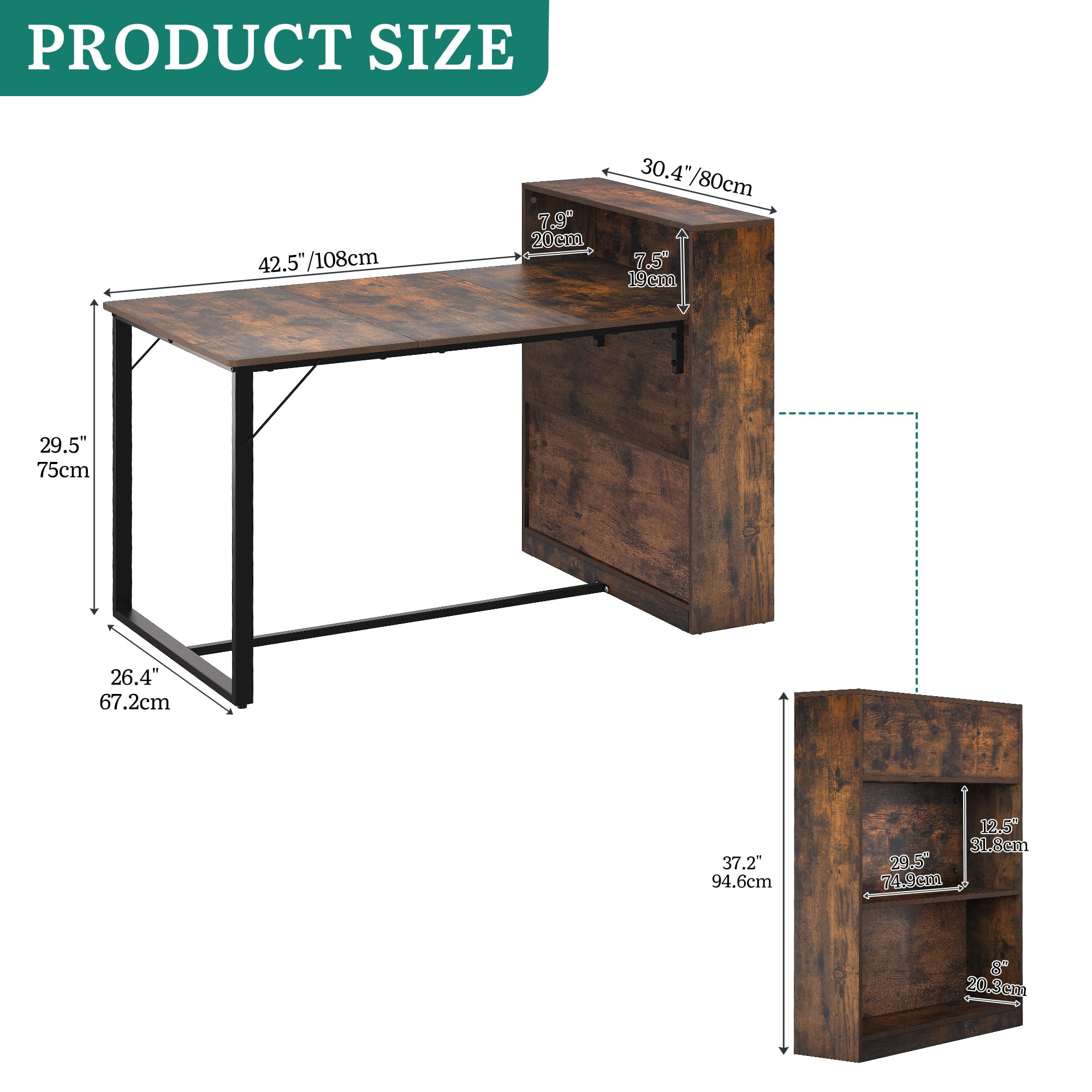YITAHOME Dining Table with Storage Shelves, Rustic Brown and Black