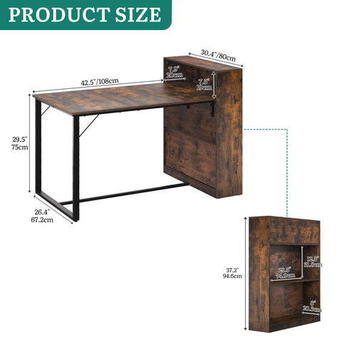 YITAHOME Dining Table with Storage Shelves, Rustic Brown and Black