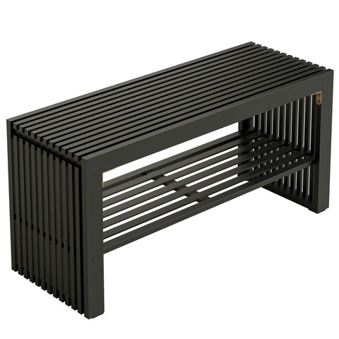 HEYZOEY Balck Bamboo Hallway Bench with Shelf, Dining Bench, 35×13×17 in