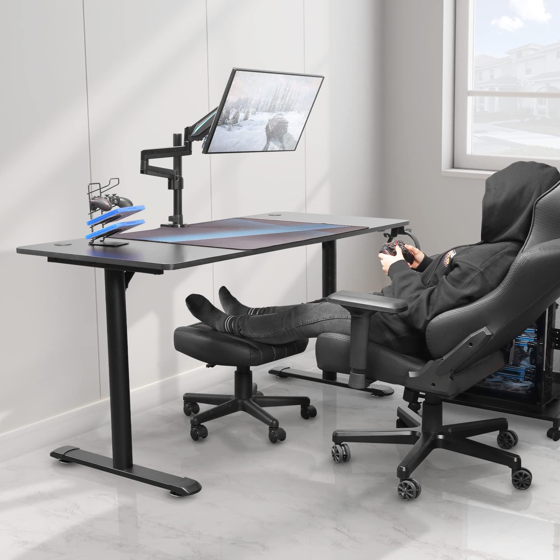 EUREKA ERGONOMIC Height Adjustable Under Desk Footrest,Ultra Soft Padded Roller Seat PU Leather Low Round Rolling Stool Floor Stool with Wheels,Ideal