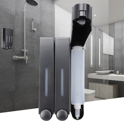 EBTOOLS Soap Dispenser, Triple Manual Shower Dispenser Wall-mounted Manual Hand Sanitizer Dispenser Shampoo Lotion Pump Bottle for Toilet Bathroom