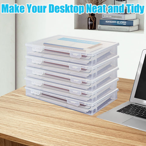 WOPPLXY 6 PCS Plastic A4 Storage Boxes with Lids, Clear A4 File Portable Project Case Organiser, Stackable File Paper Box for Document, Stationery