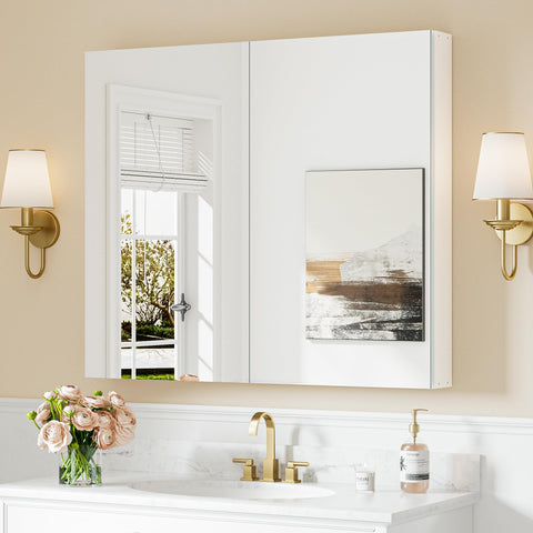 Keonjinn Bathroom Cabinets with Mirror - 90x80cm Aluminum bathroom Mirror Cabinets