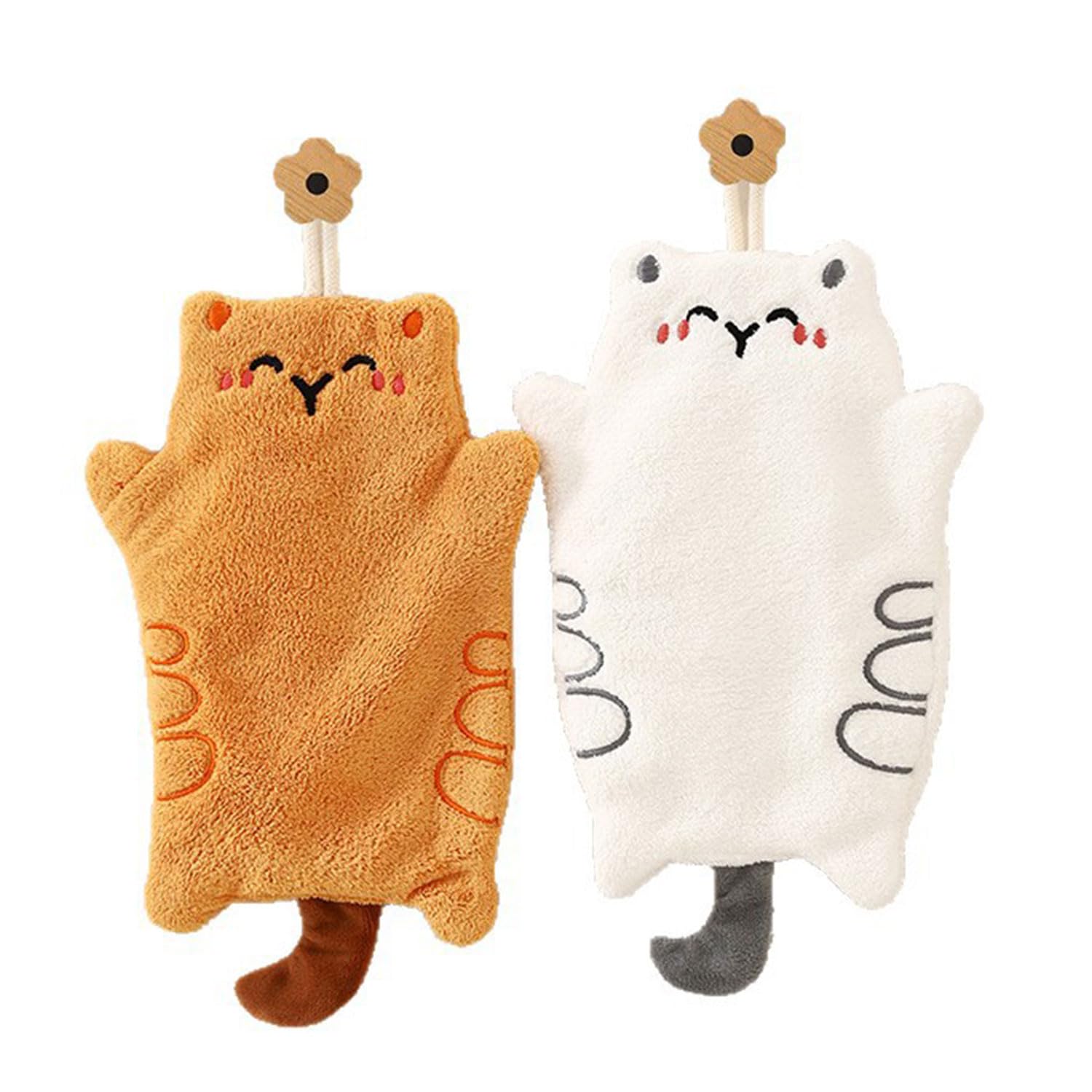 Gansdnek 2 Pcs Cute Cat Towels, Funny Animal Hand Towel, Soft & Absorbent, Absorbent Hanging Towel, Quick-Drying Towel for Kitchen and Bathroom