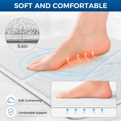 XIYUNTE Square Shower Mat Non Slip Anti Mould, Bath Mat with Heat-Pressed Edging 60x60cm, INCL. Hooks for Drying