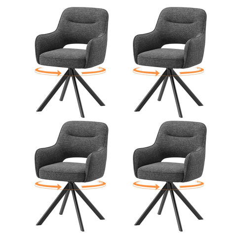 COLAMY 360°Swivel Dining Chairs Set of 4, Fabric Chairs for Dining Room with Armrests, Hollow Backrest and Thick Seat Cushion