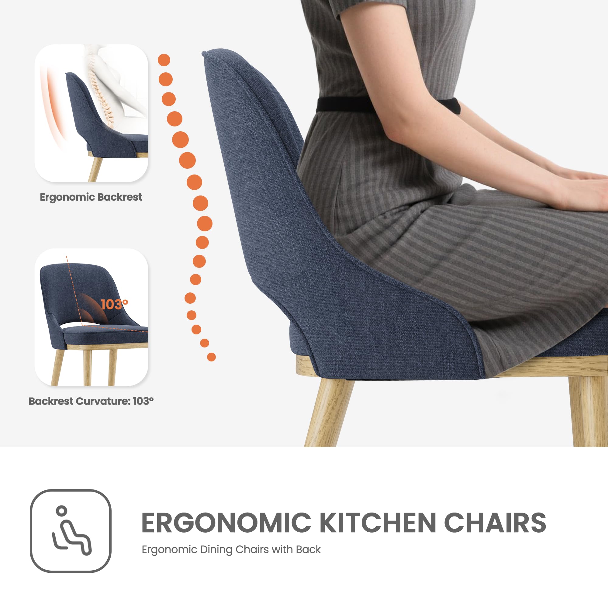 Dining Chairs Set of 2, Upholstered Dining Room Chairs with Chenille Fabric, Ergonomic Backrest, High Density Cushion & Rubber Wood Frame