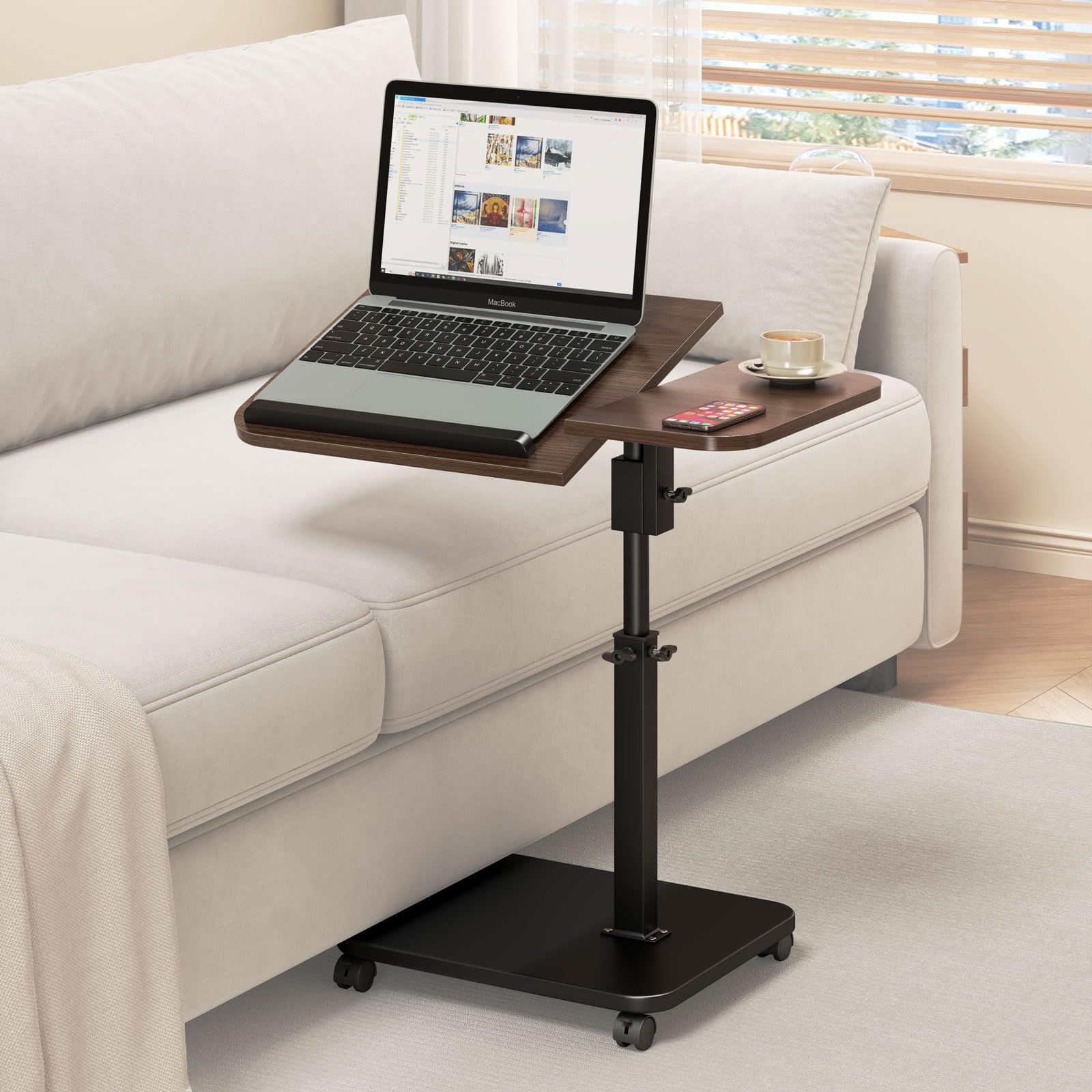 Adjustable Height C Shaped End Table with Wheels,360°Swivel Side Table, Top Tilting Laptop Stand TV Table for Sofa/Bed