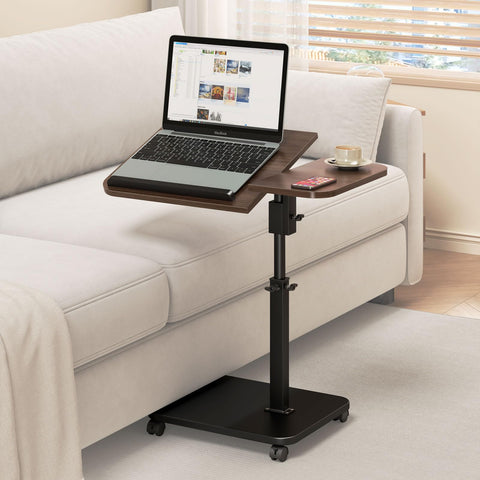 Adjustable Height C Shaped End Table with Wheels,360°Swivel Side Table, Top Tilting Laptop Stand TV Table for Sofa/Bed