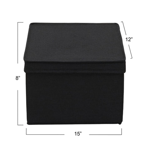 Household Essentials Wide Canvas Storage Box With Lid Box, 18.5x15x12 in., Latte, Set of 2