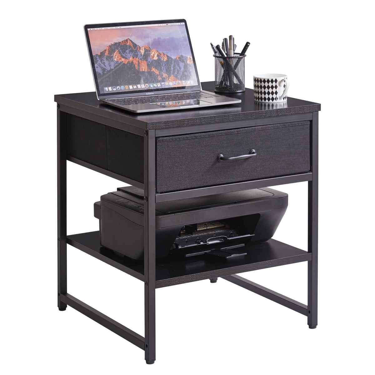 Aibiju Large End Table with Fabric Drawer, Adjustable Storage Shelf 20 inch, Square Tea Table, Dorm Fridge Stand, Large Printer Stand for Office