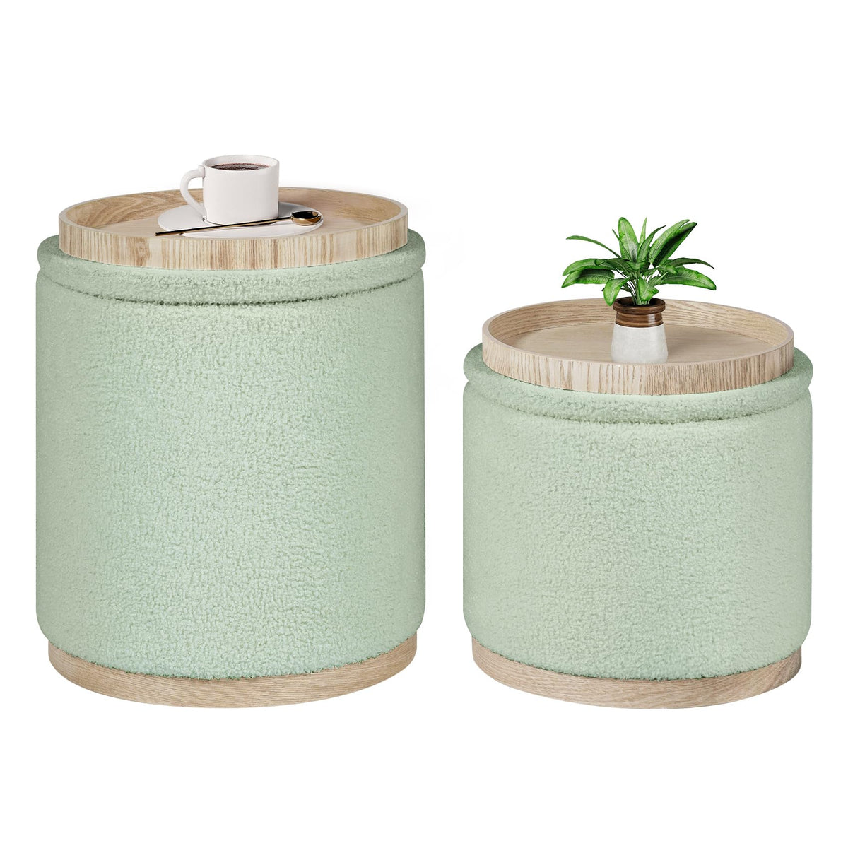 Bonlife Set of 2 Round Ottoman with Tray, Vanity Stool with Storage
