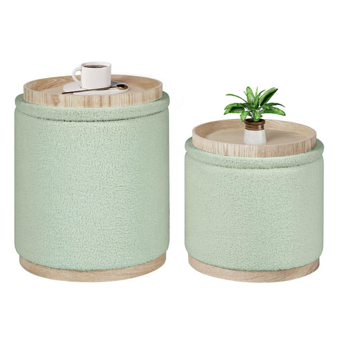Bonlife Set of 2 Round Ottoman with Tray, Vanity Stool with Storage