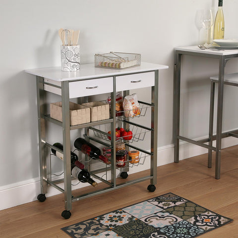 Versa Leicester Kitchen trolley with wheels, drawers and bottle rack, Greengrocer with pantry and organizers, Kitchen storage, Measurements