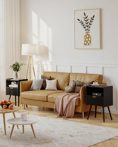 JERX Modern Bedside Table with Storage Drawer and Open Wood Shelf Nightstand for Living Room, Bedroom and Small Spaces