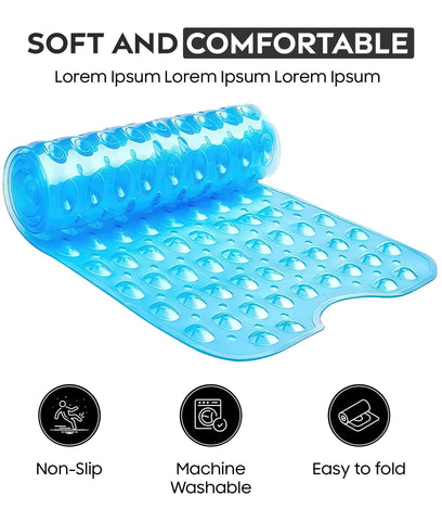 ADOV Bath Mat Non Slip, 100 x 40 cm Extra Long Shower Mat Anti Mould, Bathroom Bathtub Mats for Tub, 200 Strong Suction Cups and Drain Holes