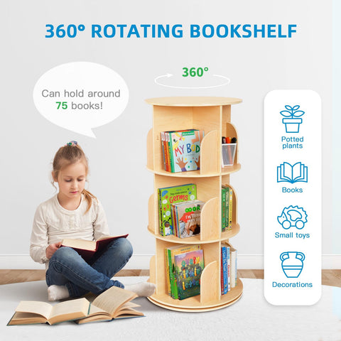 OOOK Rotating Bookshelf, 3 Tier Corner Spinning Bookshelf for Small Space
