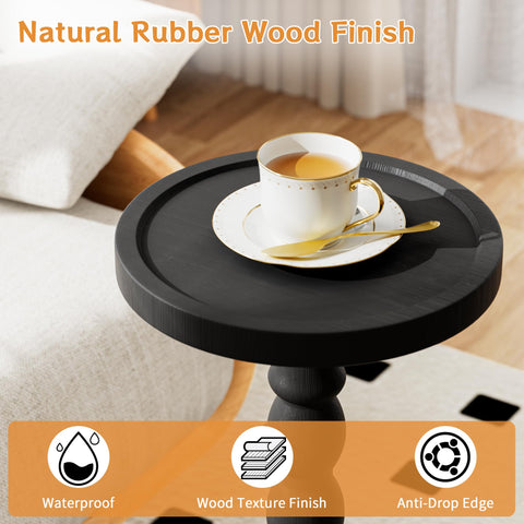 Caossuixin Wooden Round Side Table, Round Bar Table, Small End Table-Black