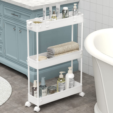 SAKA Slim Storage Cart,3 Tier Bathroom Rolling Utility Cart Storage Organizer Slide Out Cart