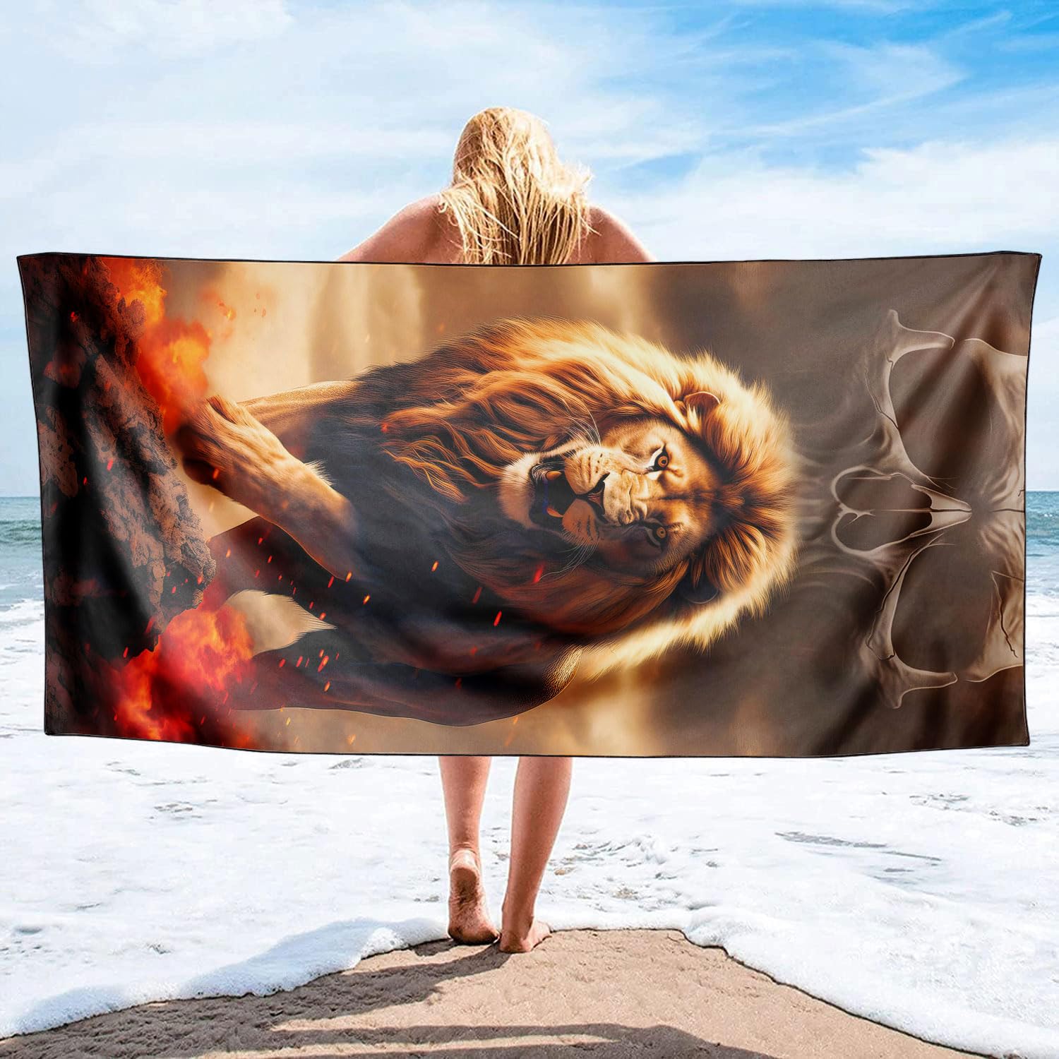 YISUMEI Lion Beach Towels for Adults Extra Large 180 x 90 cm, Microfibre Quick Dry Towel for Travel Swimming Camping Sports