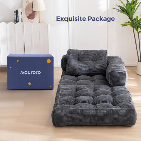 MAXYOYO Foldable Sofa Bed,Bean Bag Couch Convertible Sleeper Chair with Armrest L-Shaped Floor Lounge Sofa with Pillow Portable Lounge Seat for