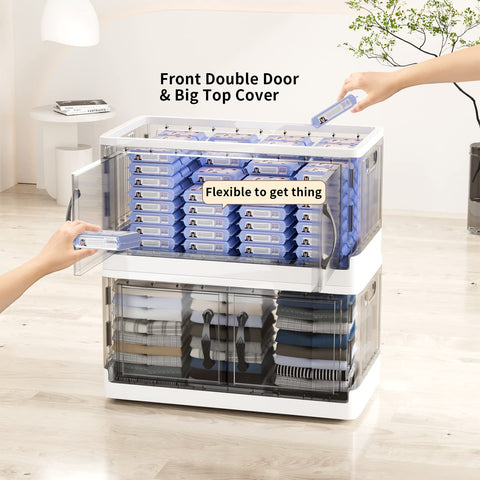 Kiseely Storage Box with Lids, 172L Collapsible Large Storage Bins, Plastic Foldable Storage Box with Wheels