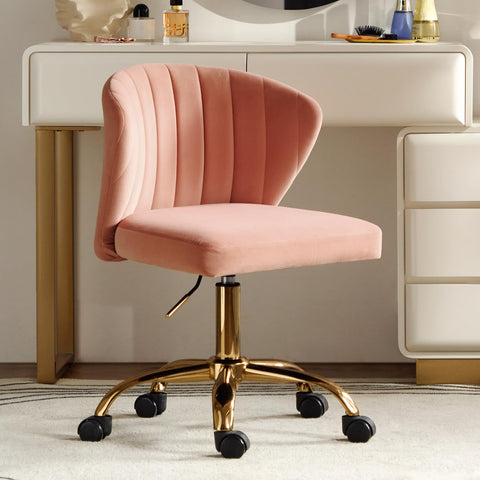 HULALA HOME Height Adjustable Swivel Desk Chair with Gold Base, Pink