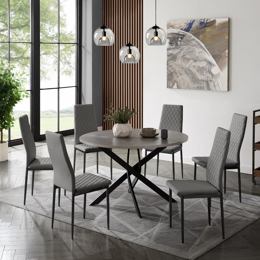Home Detail Sierra Set of 6 Dining Chairs, Grey Faux Leather, Black Legs