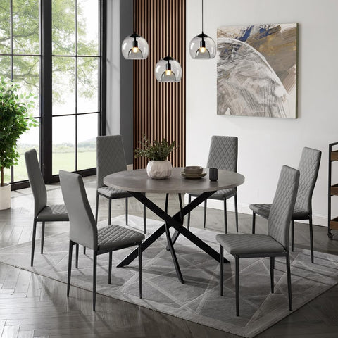 Home Detail Sierra Set of 6 Dining Chairs, Grey Faux Leather, Black Legs